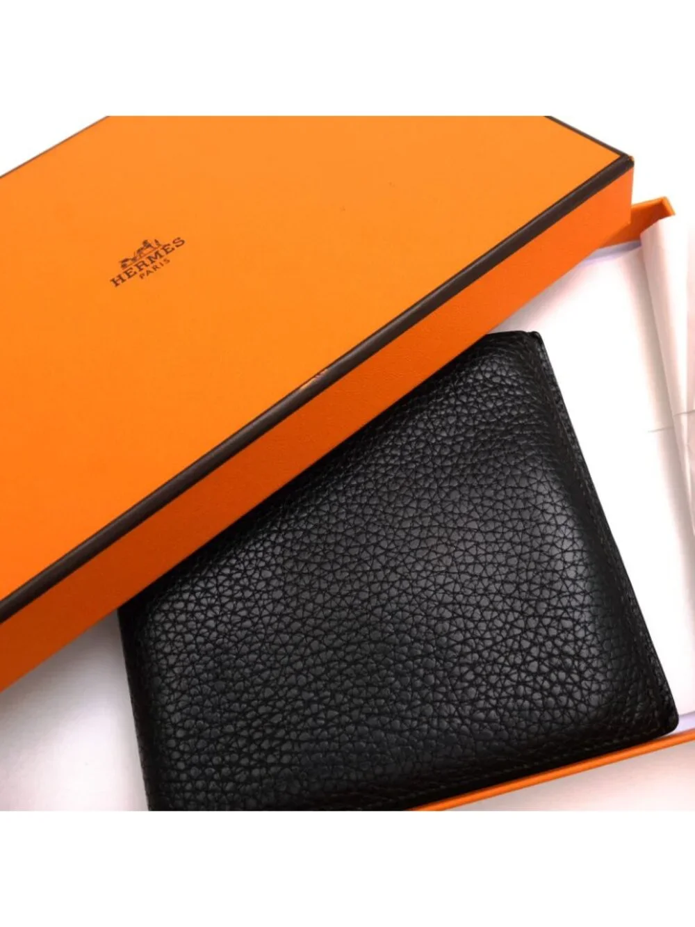 Hermes Wallet Leather Black Copernicus No Coin Purse Billfold Bifold Shrink
